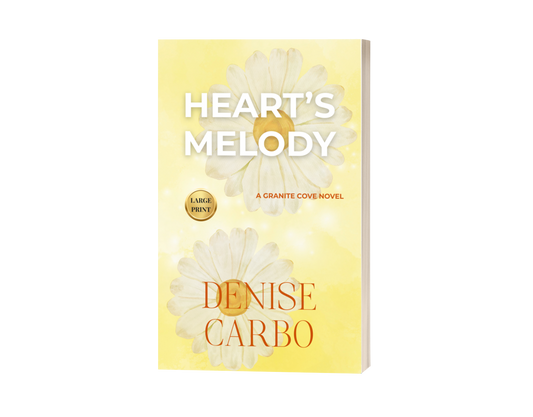 Book cover of 'Heart's Melody' by Denise Carbo with white flowers on a yellow background