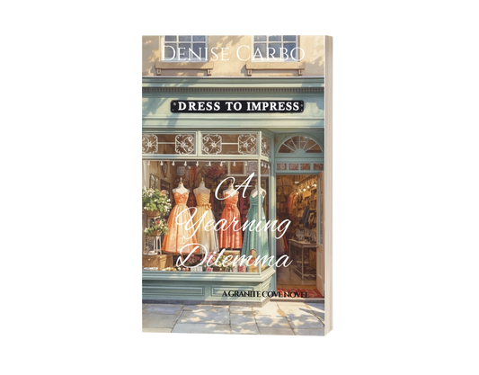 Book cover with a store window display and text 'Dress to Impress: A Yearning Dilemma' on a white background