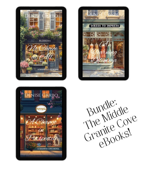Three book covers of 'Denise Carlbo' series on a white background with text 'Bundle: The Middle Granite Cove eBooks!'.