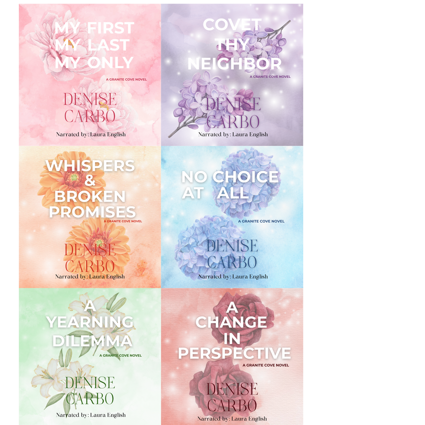 Granite Cove series flower audiobook covers. Small town Romance