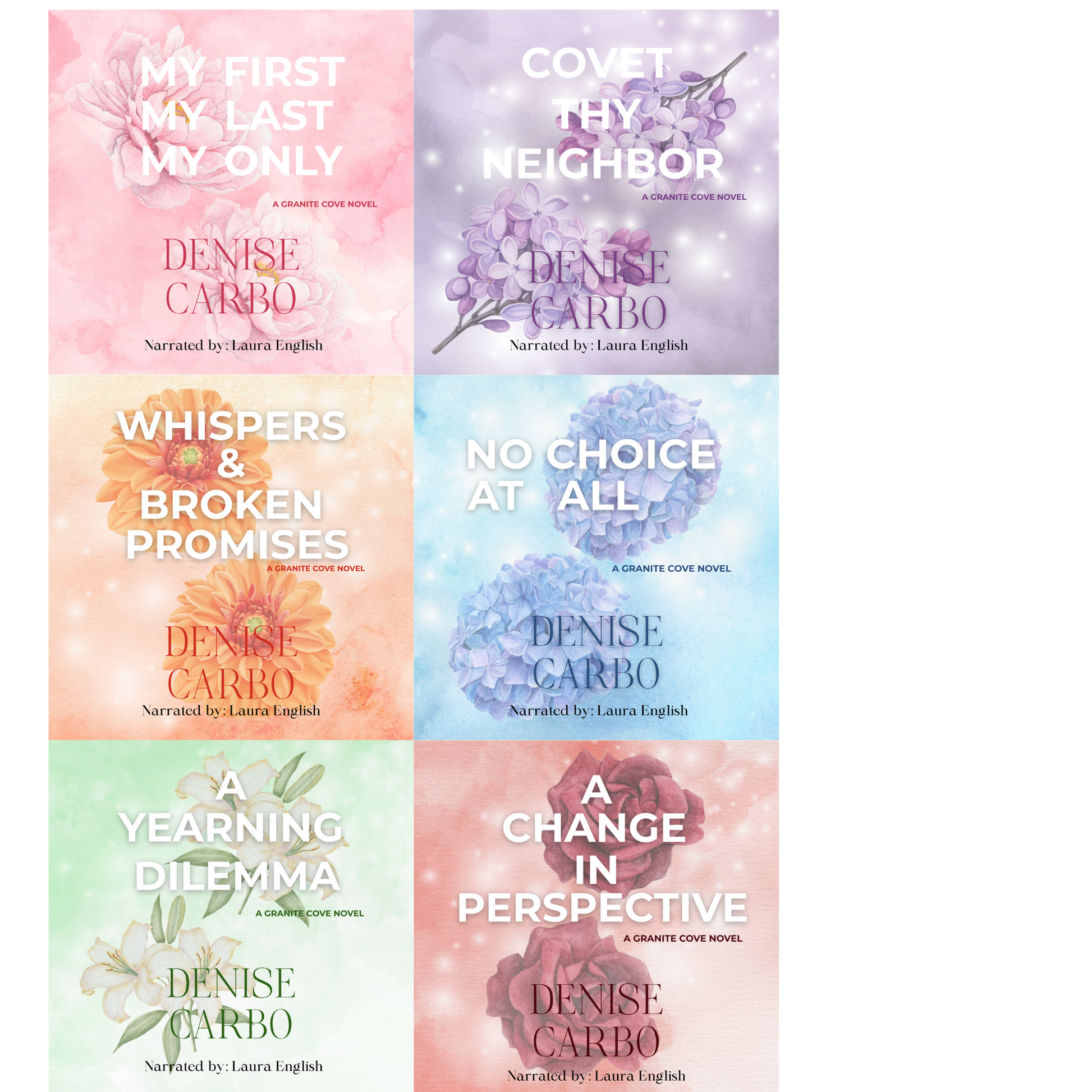 Granite Cove series flower audiobook covers. Small town Romance