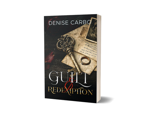 A 3D mockup of a book titled 'Guilt & Redemption' by Denise Carbo, showing the front cover and spine against a plain white background.