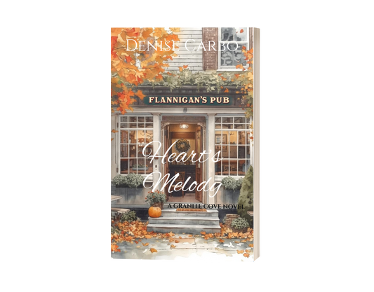 Book cover of 'Flannigan's Pub: Hearts Melody' by Denise Carbo with a fall-themed exterior.